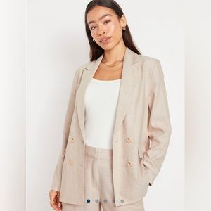 Double-breasted linen blend blazer